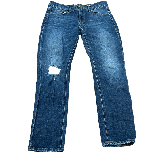 Frame Womens Blue Denim Distressed Mid Rise Le Garçon Straight Jeans Size 27 - Picture 1 of 9